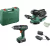 Ensemble Bosch DIY UniversalImpact 18V + AdvancedOrbit 18V, 2 batteries Li-Ion 2,0 Ah, perceuse-visseuse à percussion sans fil + ponceuse excentrique sans fil, vert (06039D410A)
