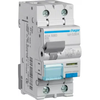 Hager ADA506D Disjoncteur différentiel 1P+N, 10 kA, B6 A, 30 mA