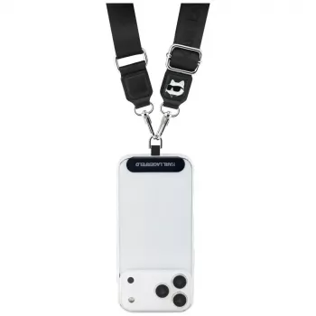 Sangle universelle Karl Lagerfeld Tether Patch Choupette Metal Logo, noire, KF002656