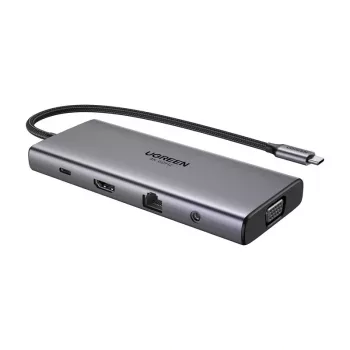 Hub USB-C Ugreen CM639, HDMI, VGA, 2x USB-C 3.2 10 Gbit/s, 2x USB, SD/TF, RJ45, Aux 3,5 mm, PD, 4K 60 Hz