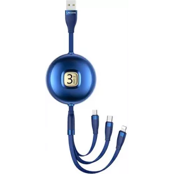 Câble USB Usams U69 3 en 1 (Lightning / Micro-USB / USB-C), 1 m, bleu