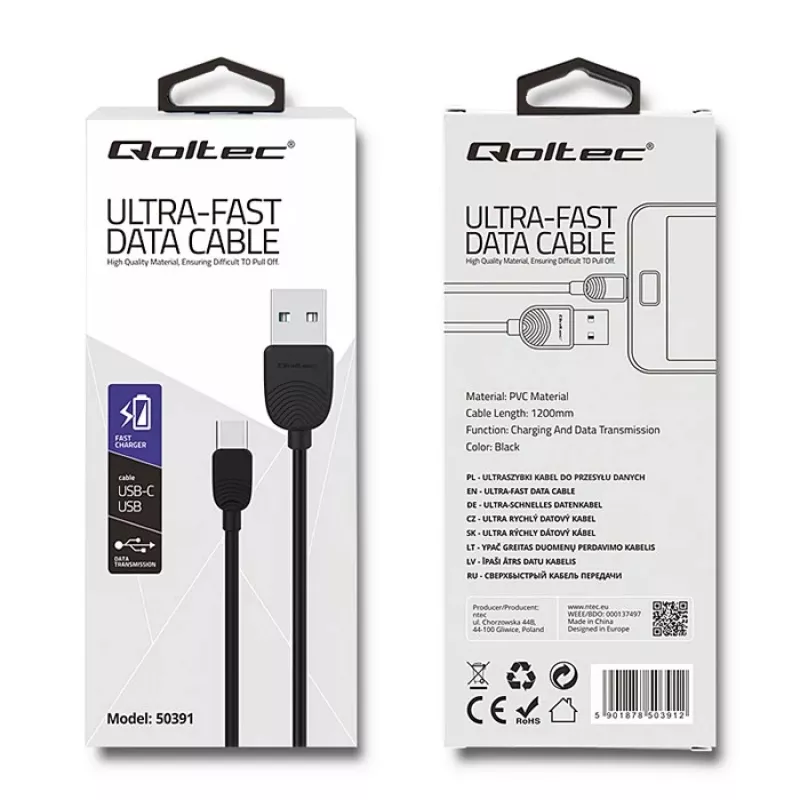 Câble Qoltec USB-C vers USB 2.0 A, 1,2 m (50391)