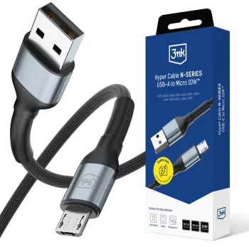 Câble USB-A vers Micro-USB 3mk Hyper Cable N-Series, 0,5 m, QC 3.0, 10 W, noir