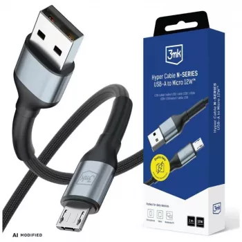 Câble USB-A vers Micro-USB 3mk Hyper Cable N-Series, 1 m, 12 W, noir