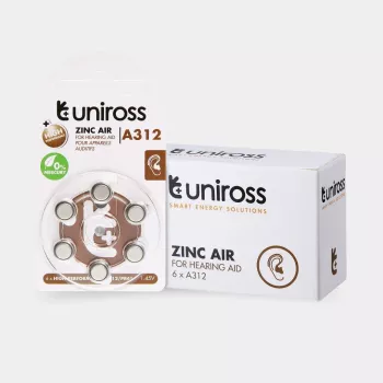 Piles boutons Uniross A312 pour appareils auditifs 148 mAh, 6 pièces