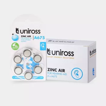 Piles boutons Uniross A675 pour appareils auditifs 540 mAh, 6 pièces