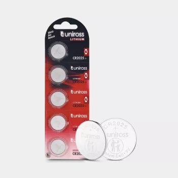 Piles boutons lithium CR2025 Uniross, 5 pièces