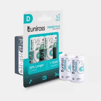 Piles alcalines D / LR20 Power Plus Uniross, 2 pièces