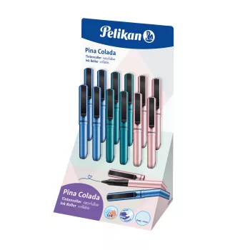 Stylo roller Pelikan Pina Colada, présentoir de 12, corps et capuchon métalliques, noir (605502)