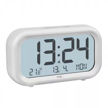 Réveil à quartz TFA Dostmann 60.2052.02 blanc, 2 heures de réveil, grand affichage, sonnerie extra forte