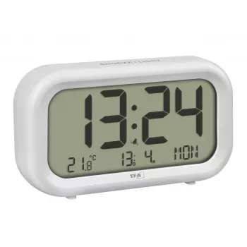 Réveil à quartz TFA Dostmann 60.2052.02 blanc, 2 heures de réveil, grand affichage, sonnerie extra forte