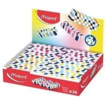 Gomme en plastique Maped, damier multicolore, sans phtalates ni PVC, présentoir de 20 pièces (123501)