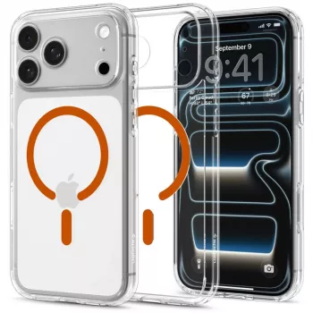 Coque Spigen Ultra Hybrid MagSafe pour iPhone 17 Pro Max / 18 Pro Max, transparent/orange (ACS12122)
