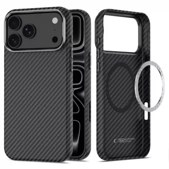 Coque Tech-Protect Ion Carbon MagSafe pour iPhone 17 Pro Max / 18 Pro Max, noire/argent
