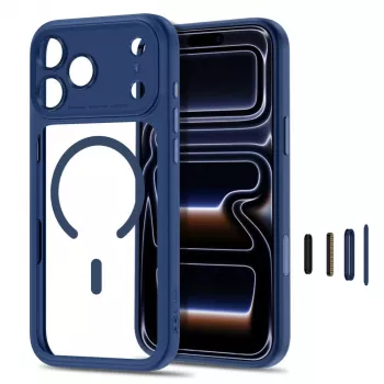 Coque Tech-Protect Magpeak MagSafe pour iPhone 17 Pro / 18 Pro, bleu profond/transparent