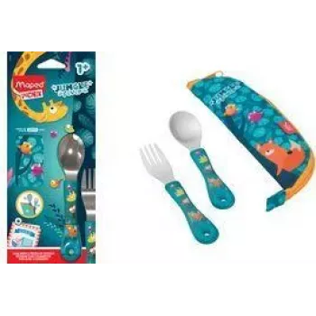 Ensemble de couverts Maped PICNIK JUNGLE FEVER 3 pièces turquoise avec étui acier inoxydable ABS