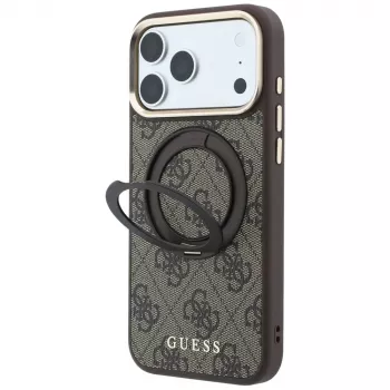 Guess Ring Stand 360 4G Classic Logo étui MagSafe pour iPhone 18 Pro / 17 Pro marron