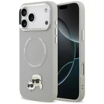 Étui Karl Lagerfeld Karl & Choupette Pins MagSafe pour iPhone 17 Pro gris