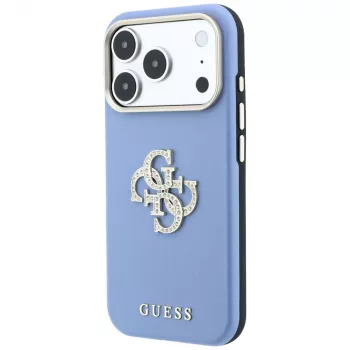 Coque Guess Smooth & Big Strass Logo pour iPhone 18 Pro Max / 17 Pro Max, bleue