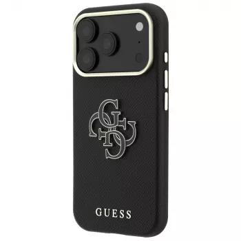 Coque Guess Grained & Big Resin Logo pour iPhone 18 Pro Max / 17 Pro Max, noire