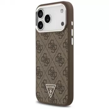 Coque Guess 4G Triangle Logo MagSafe pour iPhone 18 Pro Max / 17 Pro Max, marron/argent