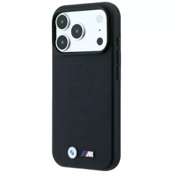 Coque MagSafe BMW M Blue Perfo Metal Logo pour iPhone 18 Pro Max / 17 Pro Max, noire
