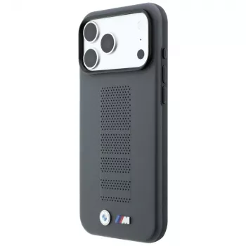 Coque MagSafe BMW M Blue Perfo Metal Logo pour iPhone 18 Pro Max / 17 Pro Max, grise