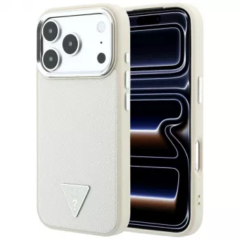 Coque MagSafe Guess Grained Triangle Logo pour iPhone 18 Pro Max / 17 Pro Max, beige