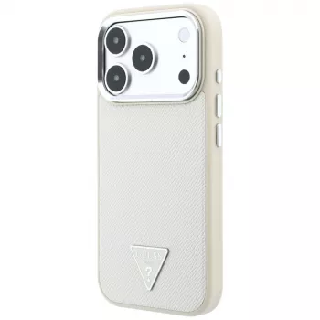 Coque MagSafe Guess Grained Triangle Logo pour iPhone 18 Pro Max / 17 Pro Max, beige