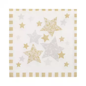 Serviettes PAPSTAR Stardust blanc, or 3 plis 33,0 x 33,3 cm, 100 pièces
