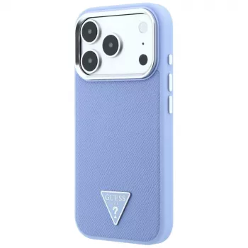 Coque MagSafe Guess Grained Triangle Logo pour iPhone 18 Pro Max / 17 Pro Max, bleue