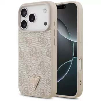 Coque MagSafe Guess en cuir 4G Triangle Strass pour iPhone 18 Pro / 17 Pro, rose