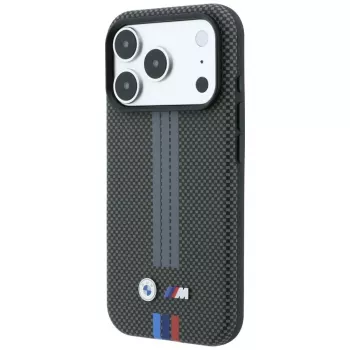 Coque MagSafe BMW M Quadrille Kevlar Tricolor Print Lines pour iPhone 18 Pro / 17 Pro, anthracite