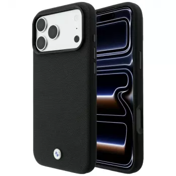 Coque MagSafe BMW Kevlar Metal Logo pour iPhone 18 Pro / 17 Pro, noire
