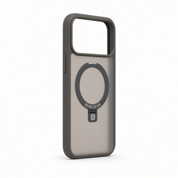 Coque Evelatus Shield avec MagSafe et support pour Apple iPhone 18 Pro Max, anneau mat, gris fumé
