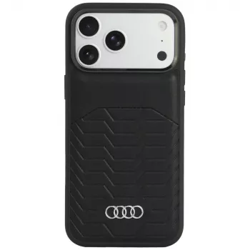 Coque MagSafe en cuir synthétique Audi GT pour iPhone 18 Pro Max / 17 Pro Max, noire