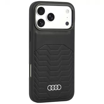 Coque MagSafe en cuir synthétique Audi GT pour iPhone 18 Pro Max / 17 Pro Max, noire