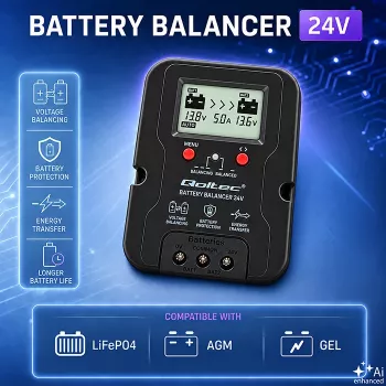 Équilibreur de tension Qoltec 24 V pour 2 batteries 12 V | 5 A | AGM GEL LiFePO4 | LCD