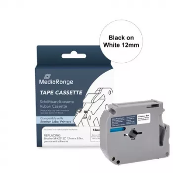 MEDIARANGE Label Tape Cassette Compatible with Brother M-K231BZ, 12 mm x 8 m, Black/White