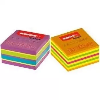 Cube de notes adhésives Kores, 75 x 75 mm, couleurs néon, 5 couleurs, 450 feuilles