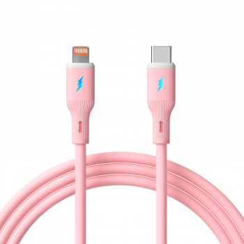 Câble en silicone Akyga AK-USB-71 USB-C vers Lightning, USB 2.0, 30 W, 1 m, rose