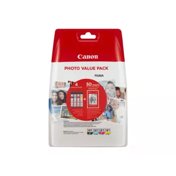 Cartouches d'encre Canon CLI-581 C/M/Y/BK Photo Value Pack (4 pièces) avec papier photo