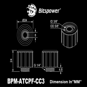 Bitspower Artemis BPM-ATCPF-CC3-SL straight fitting, G1/4 male thread to 16/10 mm, sandblasted silver