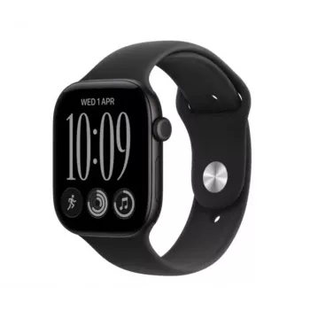 Montre connectée Apple Watch Series 12, GPS, 46 mm, boîtier en aluminium noir, bracelet Sport noir, M/L