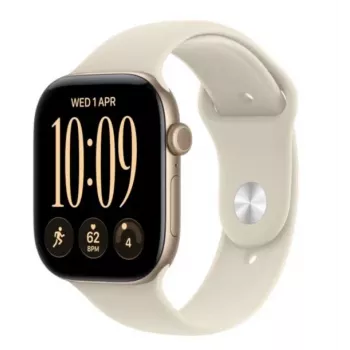 Montre connectée Apple Watch Series 12 GPS 46 mm, boîtier en aluminium or clair avec bracelet Sport sable - S/M