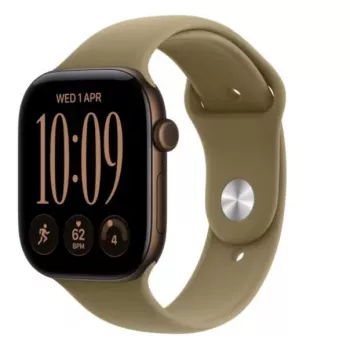 Montre connectée Apple Watch Series 12 GPS 46 mm, boîtier en aluminium bronze foncé avec bracelet Sport olive - S/M