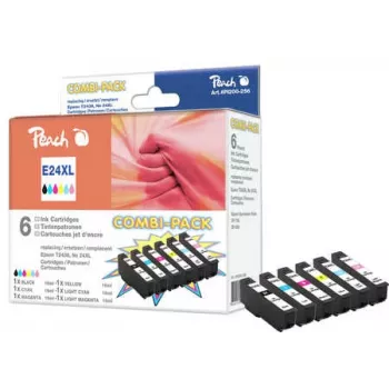 Lot économique de cartouches d'encre Peach PI200-256 pour Epson 24XL (T243) (6 pièces), capacité XL