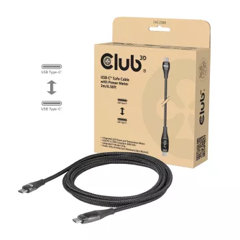 Câble de charge de sécurité USB-C Club 3D CAC-2508, 240 W, avec affichage de charge, mâle/mâle, 2 m