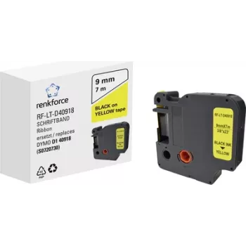 Ruban d'étiquetage Renkforce RF-LT-D40918, compatible avec DYMO D1 40918, 9 mm, noir sur jaune, 7 m
