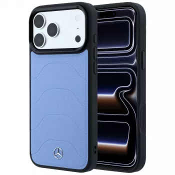 Mercedes Mer008915 leather mesh case with bow line, MagSafe, for iPhone 18 Pro / 17 Pro, blue